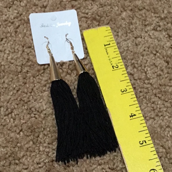 Tassel Earrings Black/Gold - 5” - Picture 2 of 3